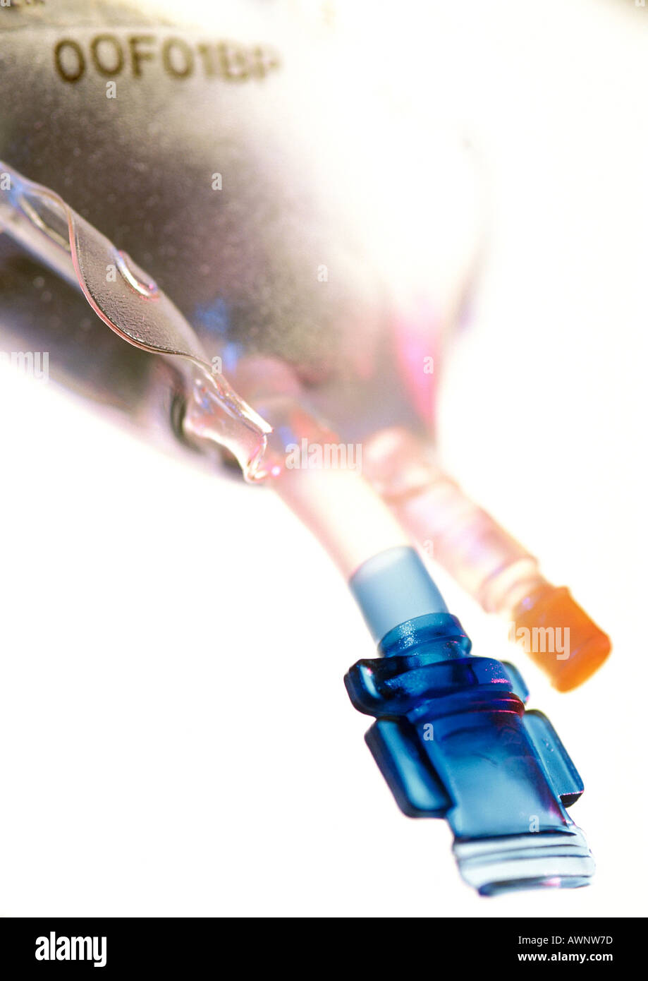 IV drip bag with nozzles, close up Stock Photo