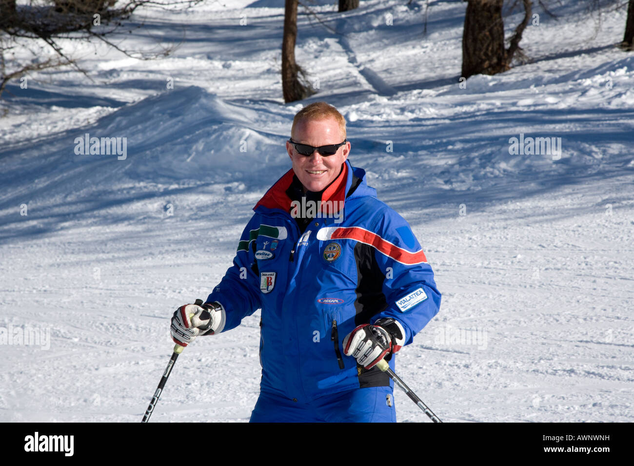 Ski Instructor on the Via Lattea at Sauze d Oulx Piemonte Italy Stock Photo