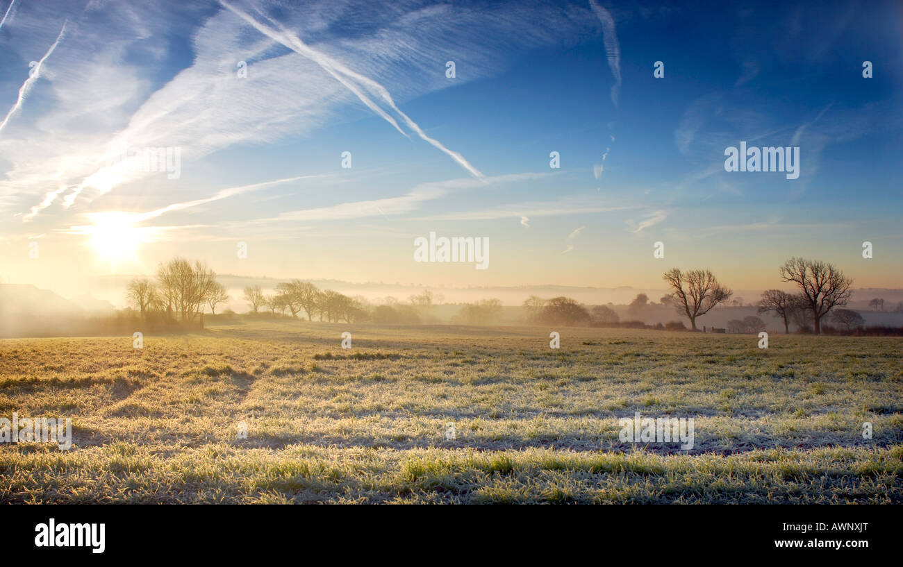 A frosty morning sunrise Stock Photo