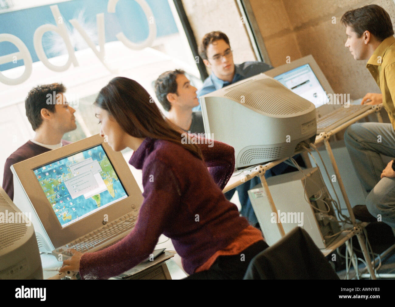 People in cyber cafe Stock Photo