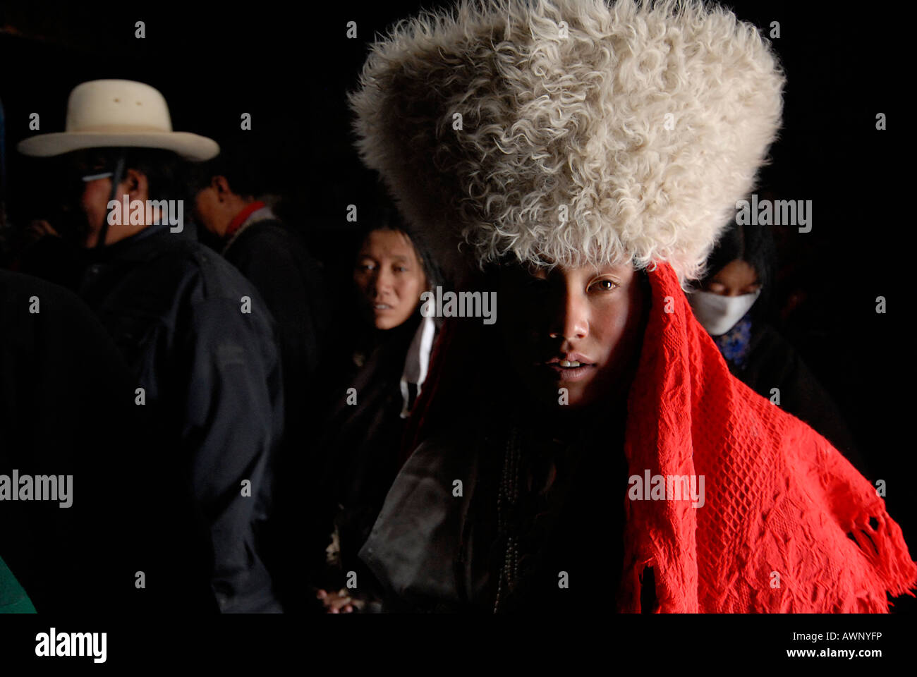 Nomadic Tibetan woman wearing fur hat, Western Tibet, Ngari Province