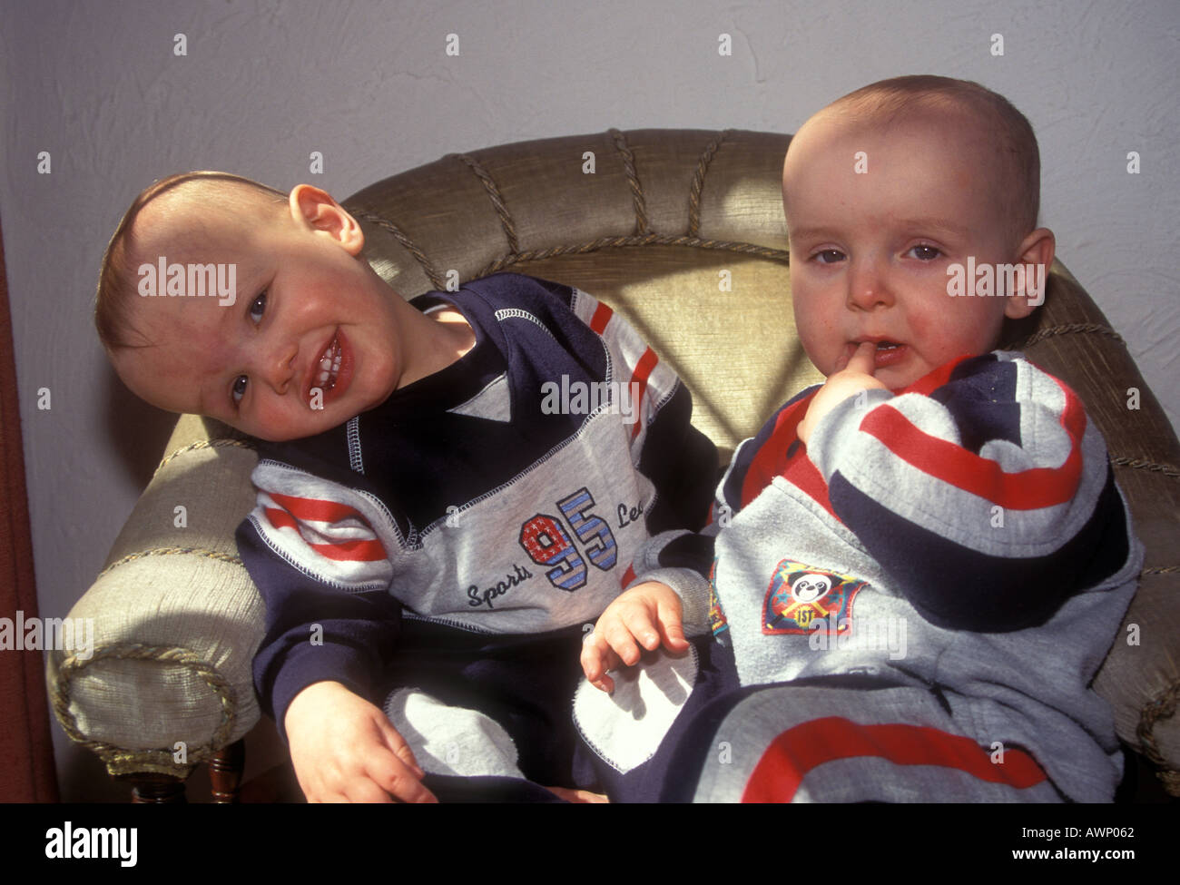 TWO BABIES PLAYING Stock Photo