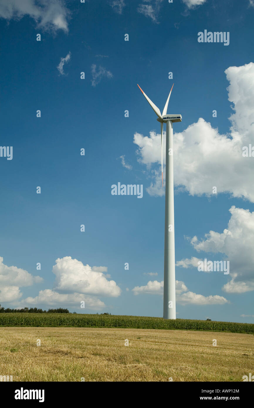 Wind turbine on a field Stock Photo