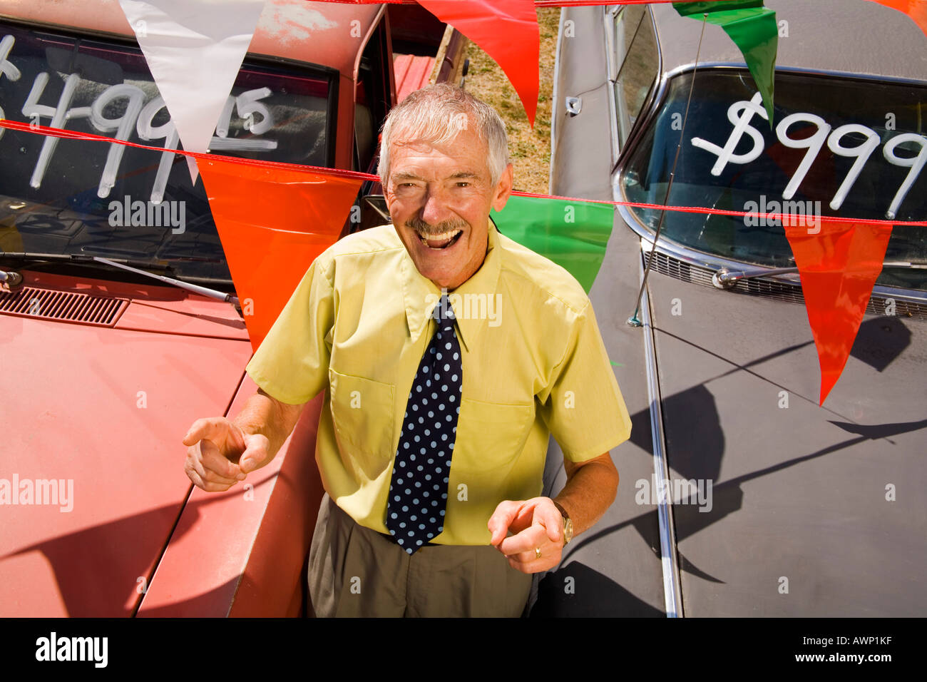 Used car salesman and cars Stock Photo Alamy