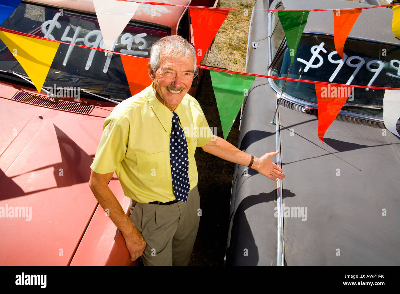 Used car salesman and cars Stock Photo Alamy