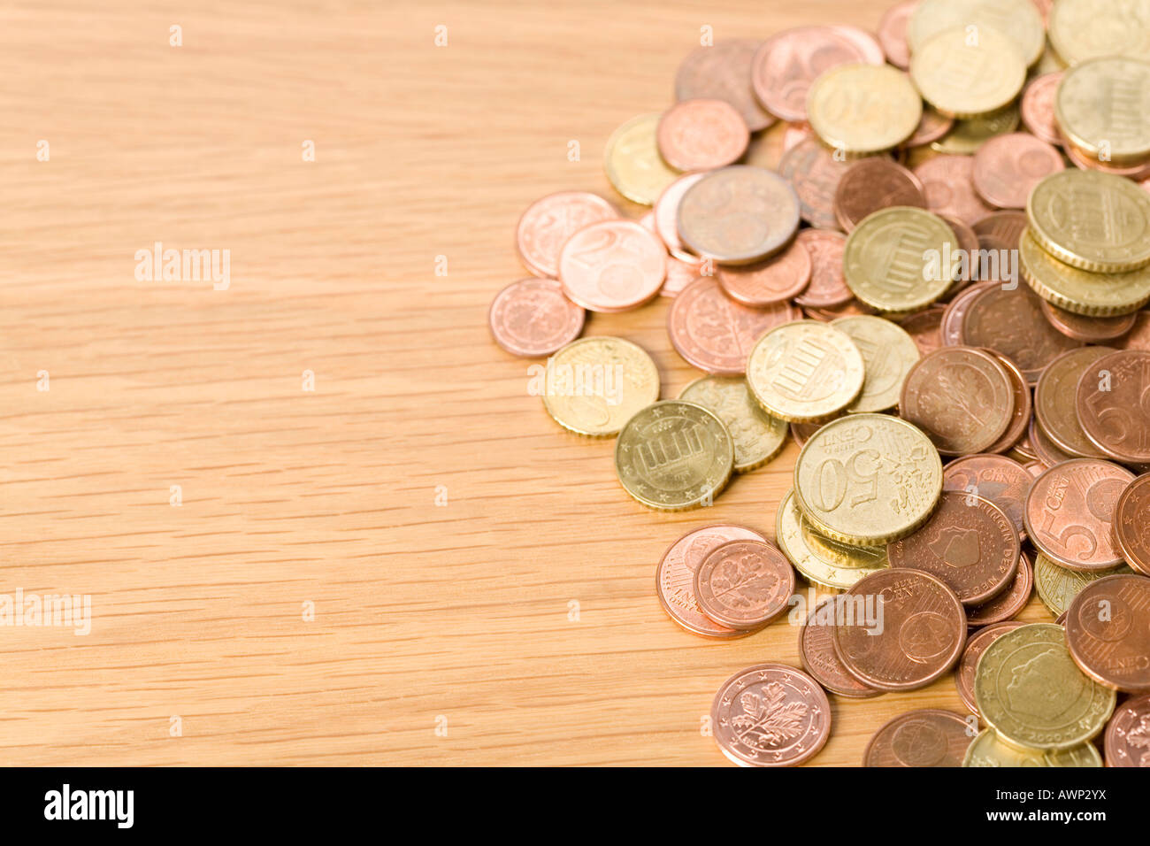 Coins on a table Stock Photo