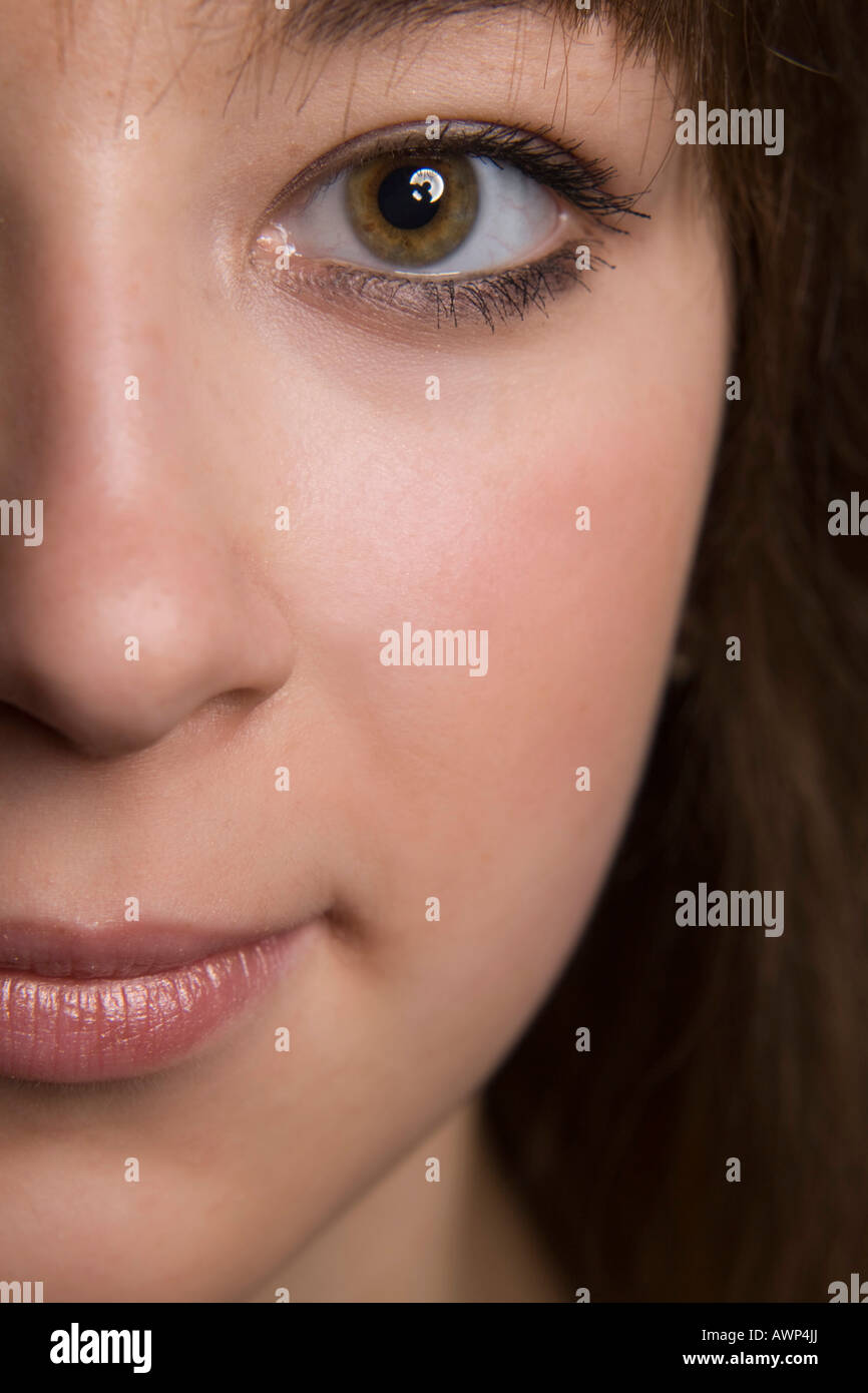 Closeup of the right side of a young woman's face Stock Photo
