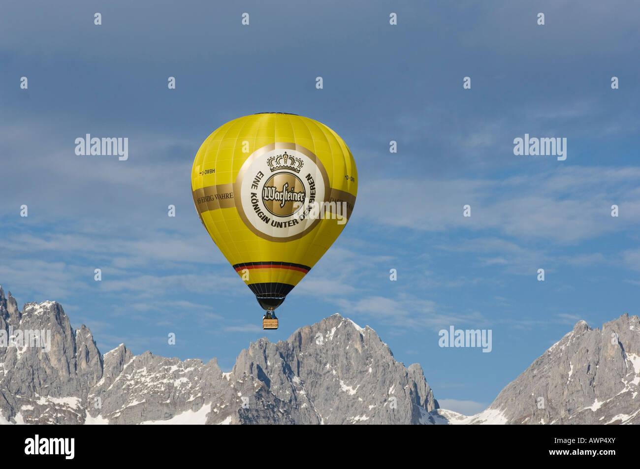 Hot air balloon above the Wilden Kaiser Range, North Tirol, Austria, Europe Stock Photo