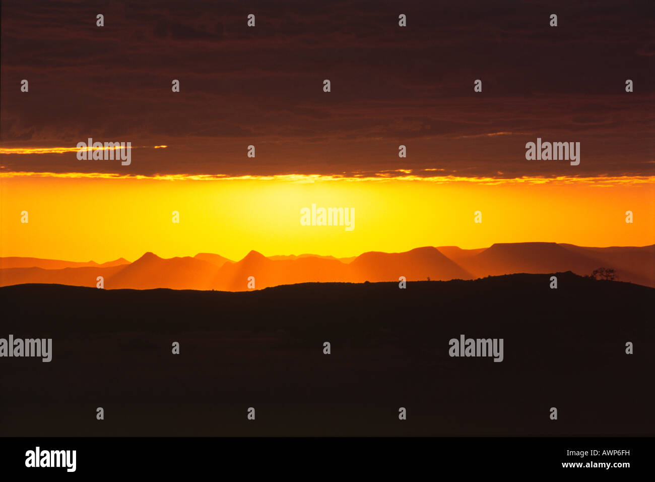 Sunset over the mountains, Damaraland, Namibia, Africa Stock Photo