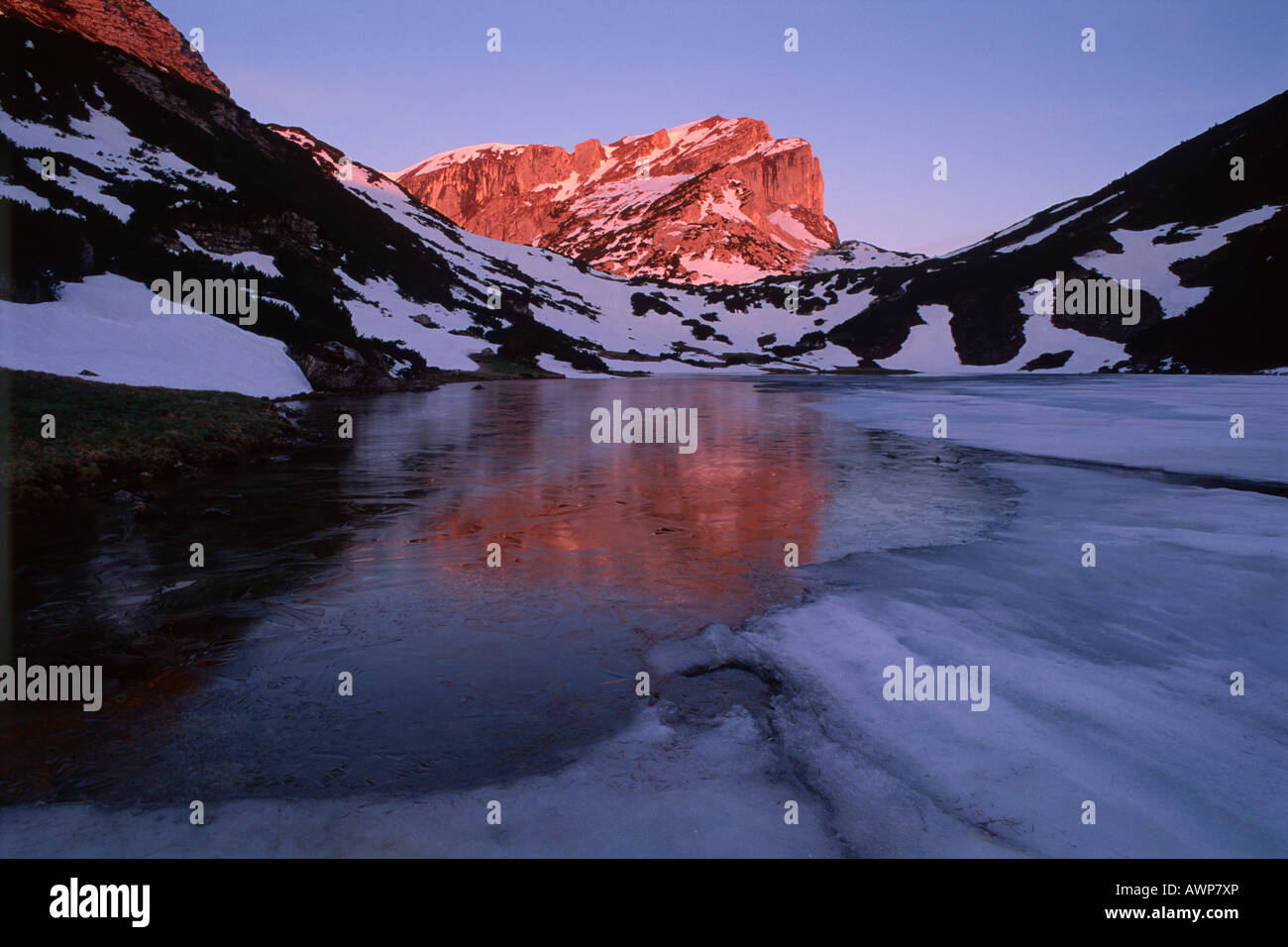 Mt. Rofanspitze reflected in the surface of Zireiner See (Zirein Lake), North Tirol, Austria, Europe Stock Photo