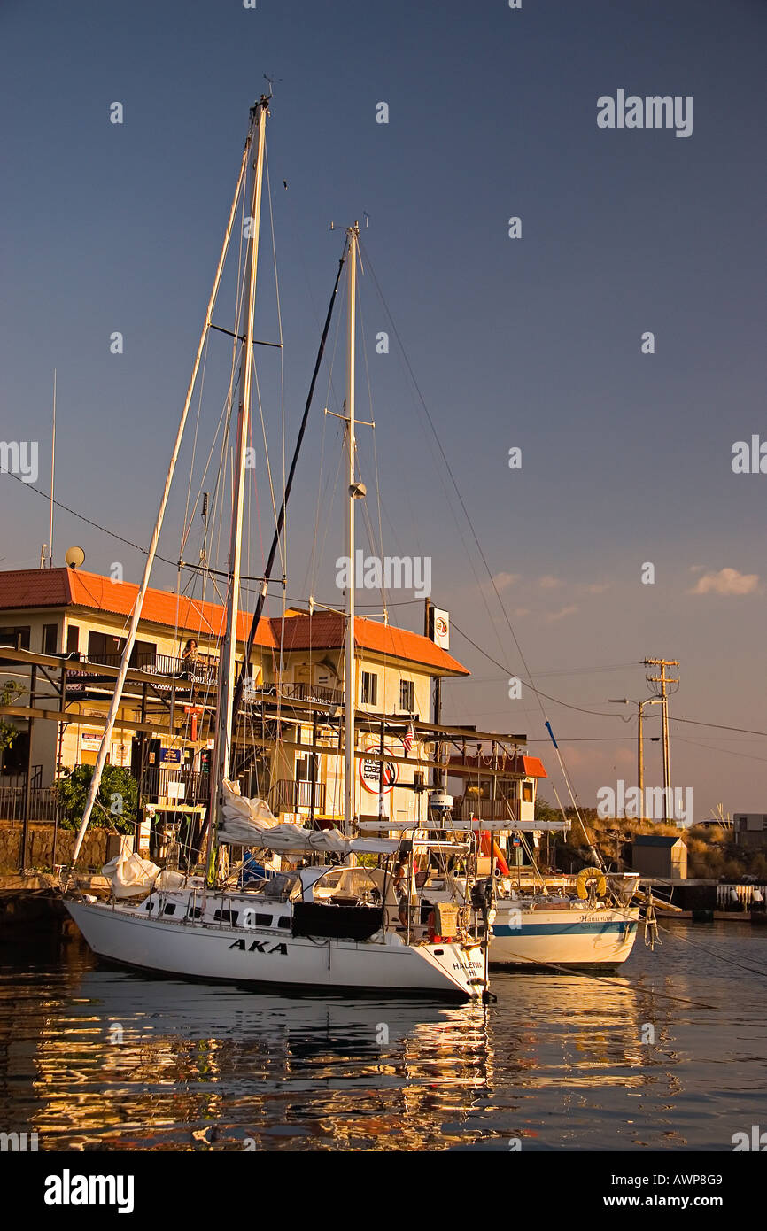 The Charter Desk at the Fuel Dock and sailboats at sunset, Honokohau