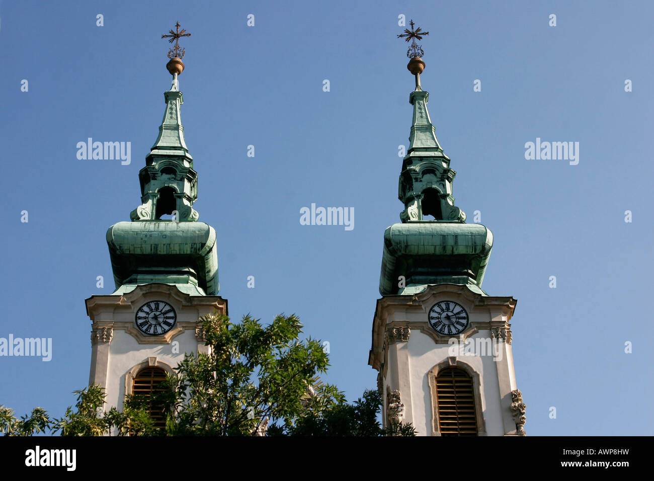 Twin towers of the Baroque church St Anna, Budapest, Hungary, Europe Stock Photo