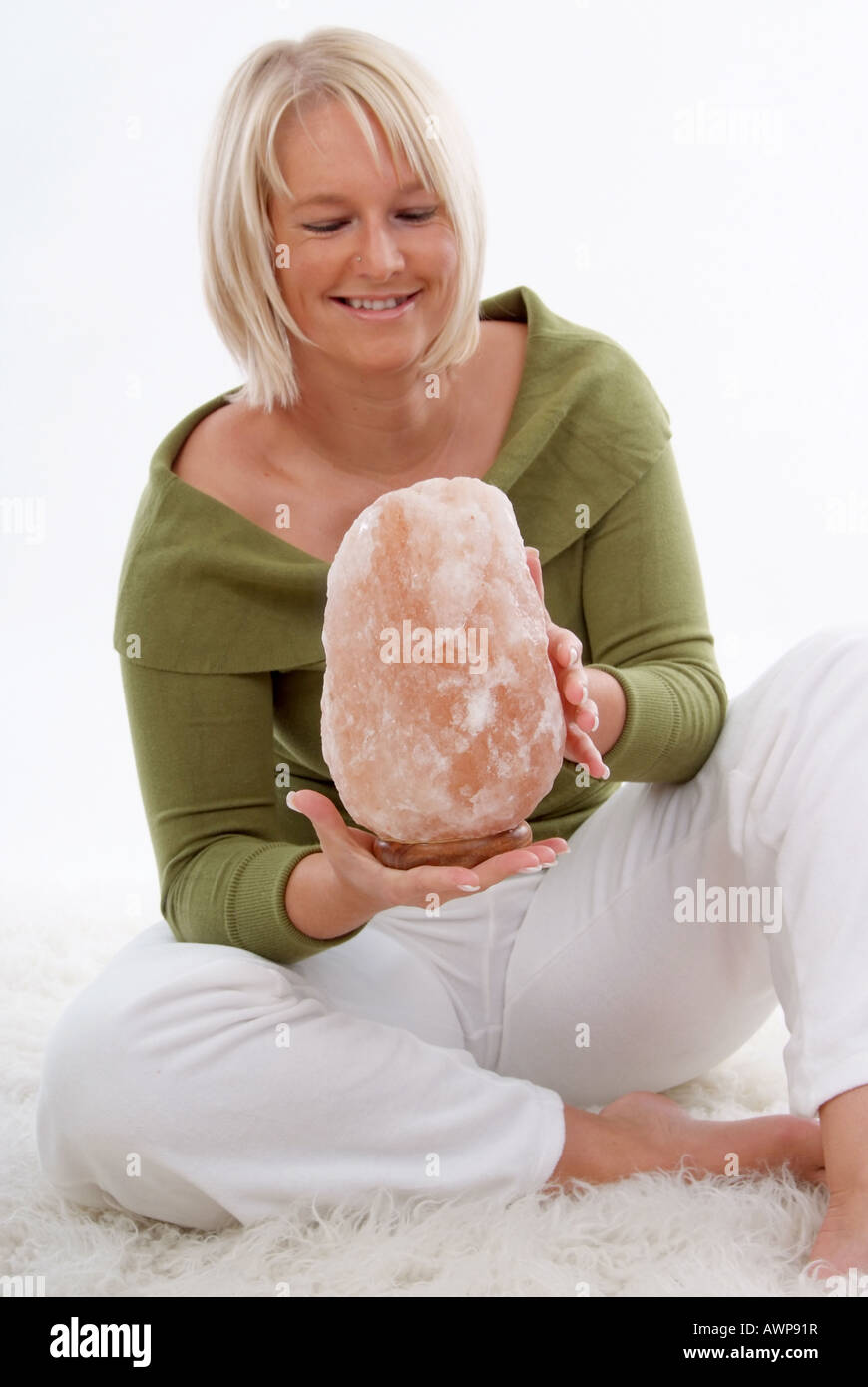 woman holding saltstone Stock Photo