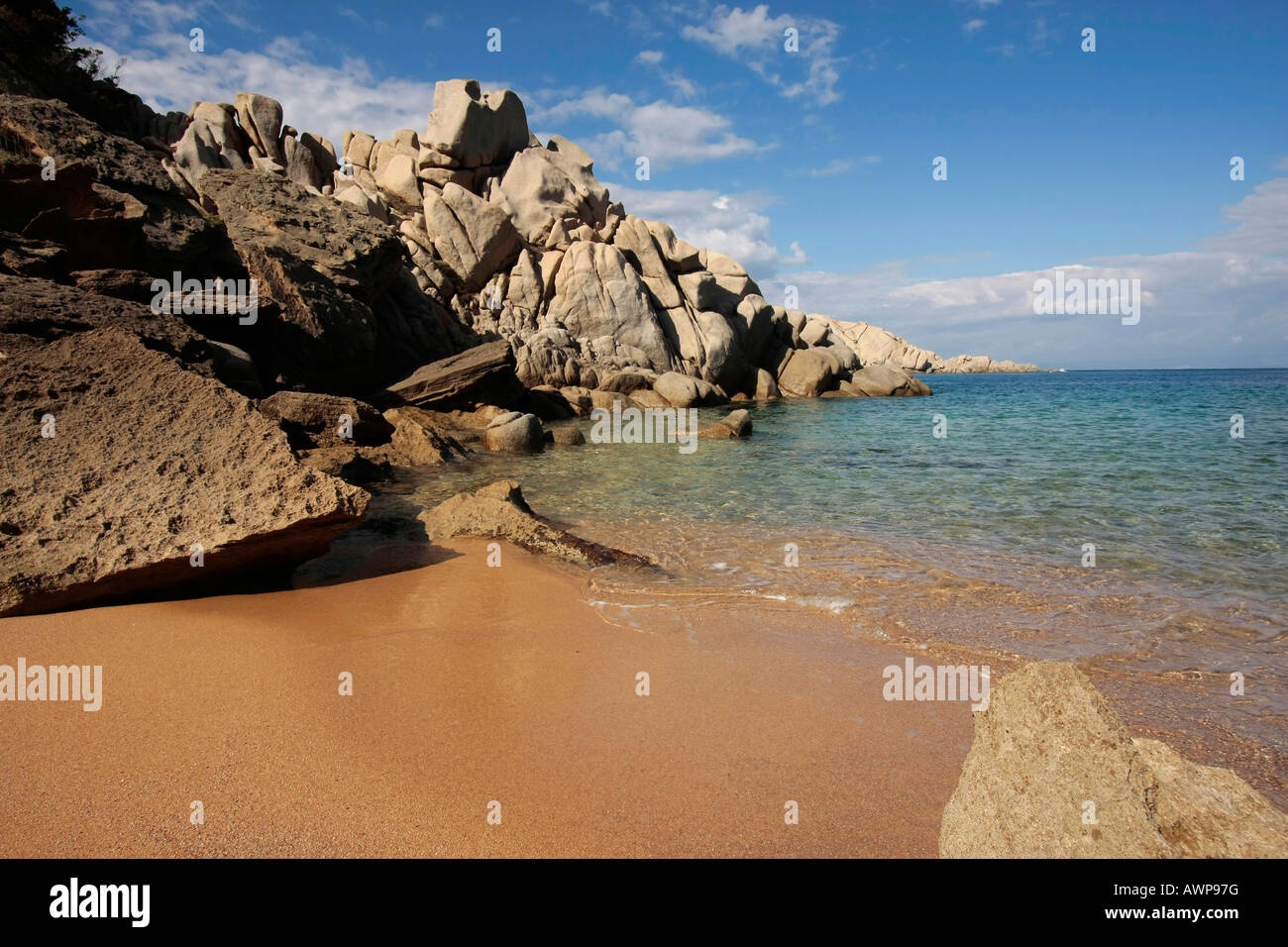 Fantasy beach with strange-looking cliffs at Capo Testa, Sardinia, Italy, Europe Stock Photo