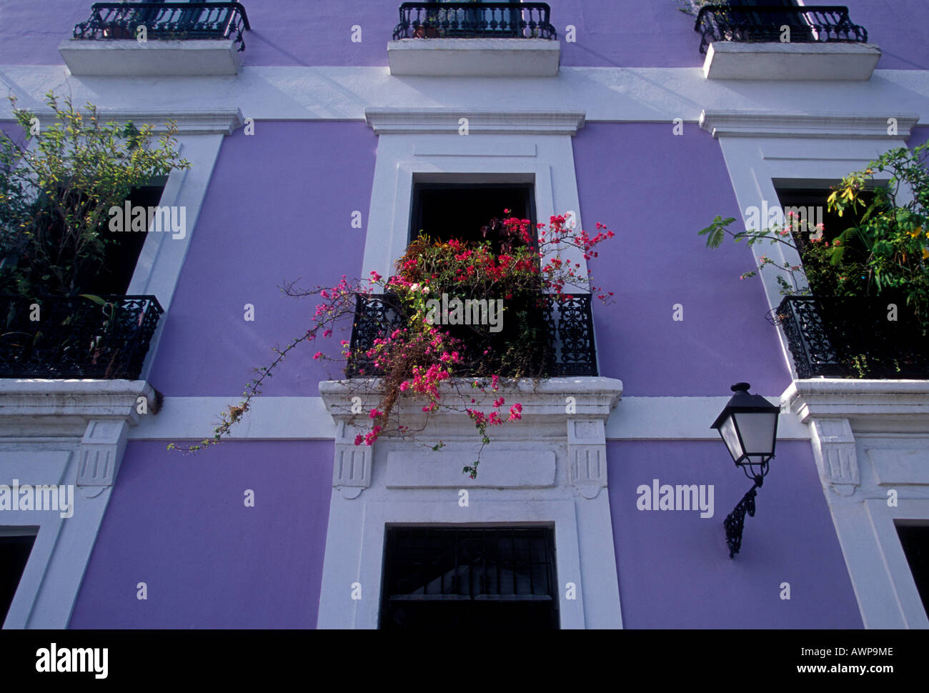 home, house, apartments, residence, Calle Tetuan, Tetuan Street, historic district, Old San Juan, San Juan, Puerto Rico Stock Photo