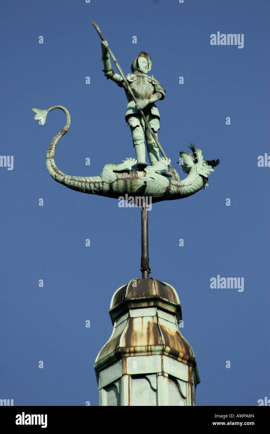 Statue featuring St. George the dragon-slayer, Gdansk, Poland, Europe Stock Photo