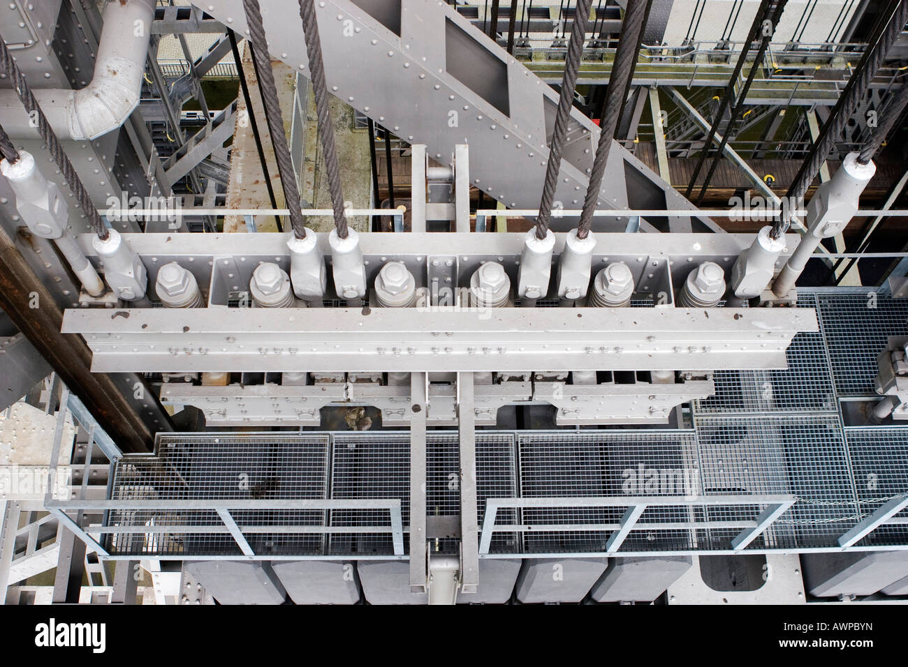 Weights on steel cables in the Niederfinow boat lift, Brandenburg