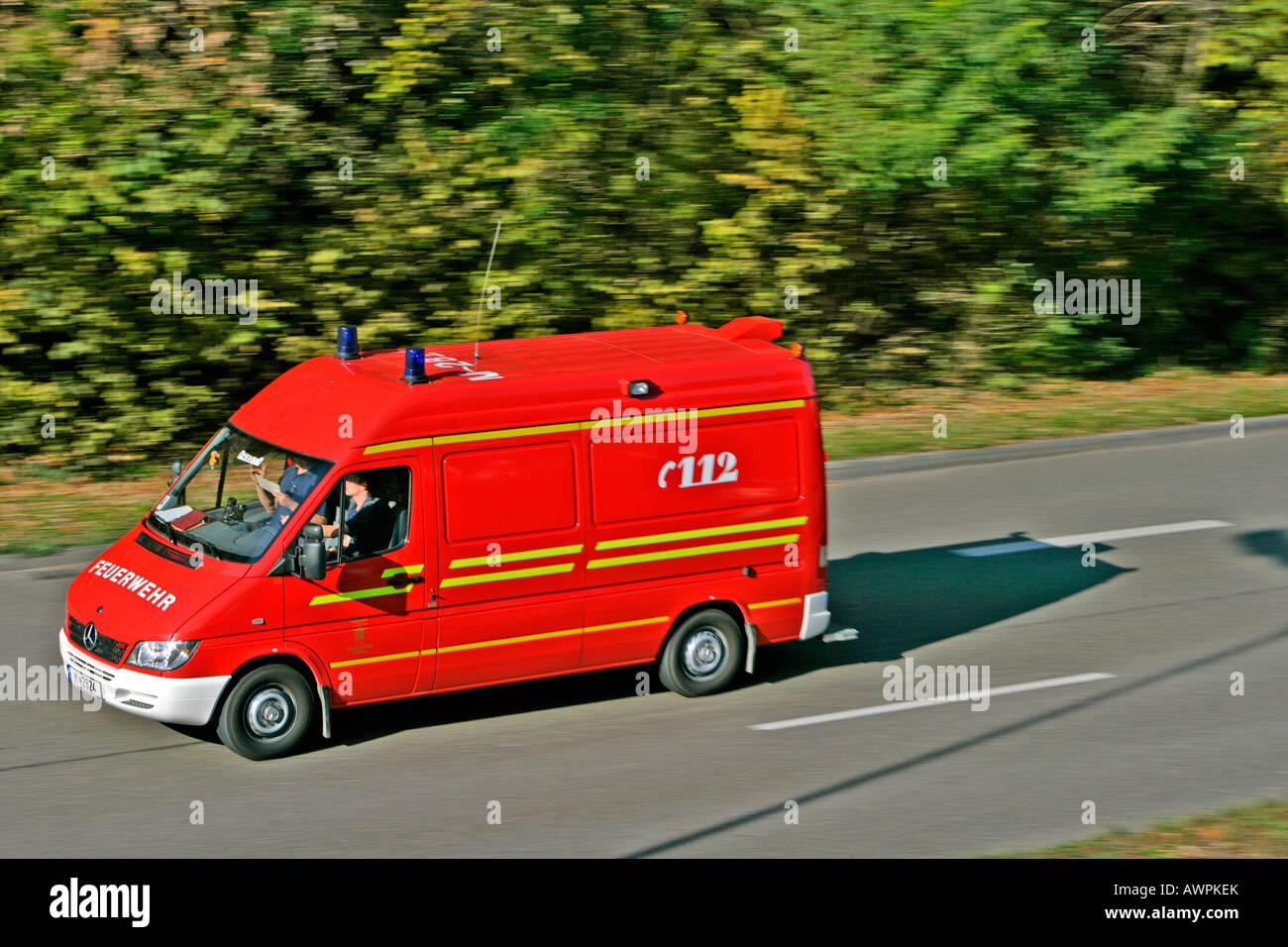 Emergency ambulance in the line of duty, Bavaria, Germany Stock Photo