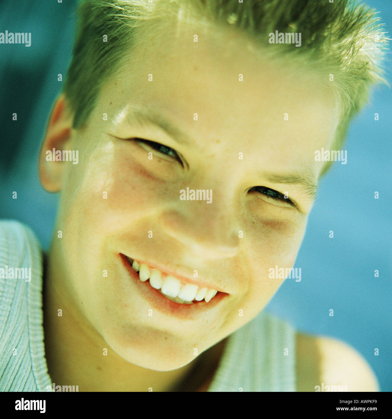 Teenage boy's face, smiling, portrait Stock Photo - Alamy
