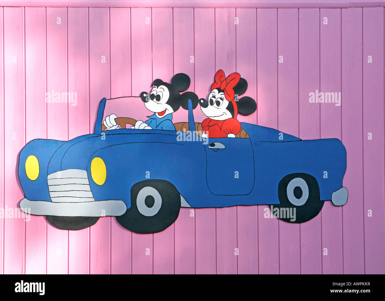 Mickey Mouse and Minnie Mouse painting on a garage door Stock Photo