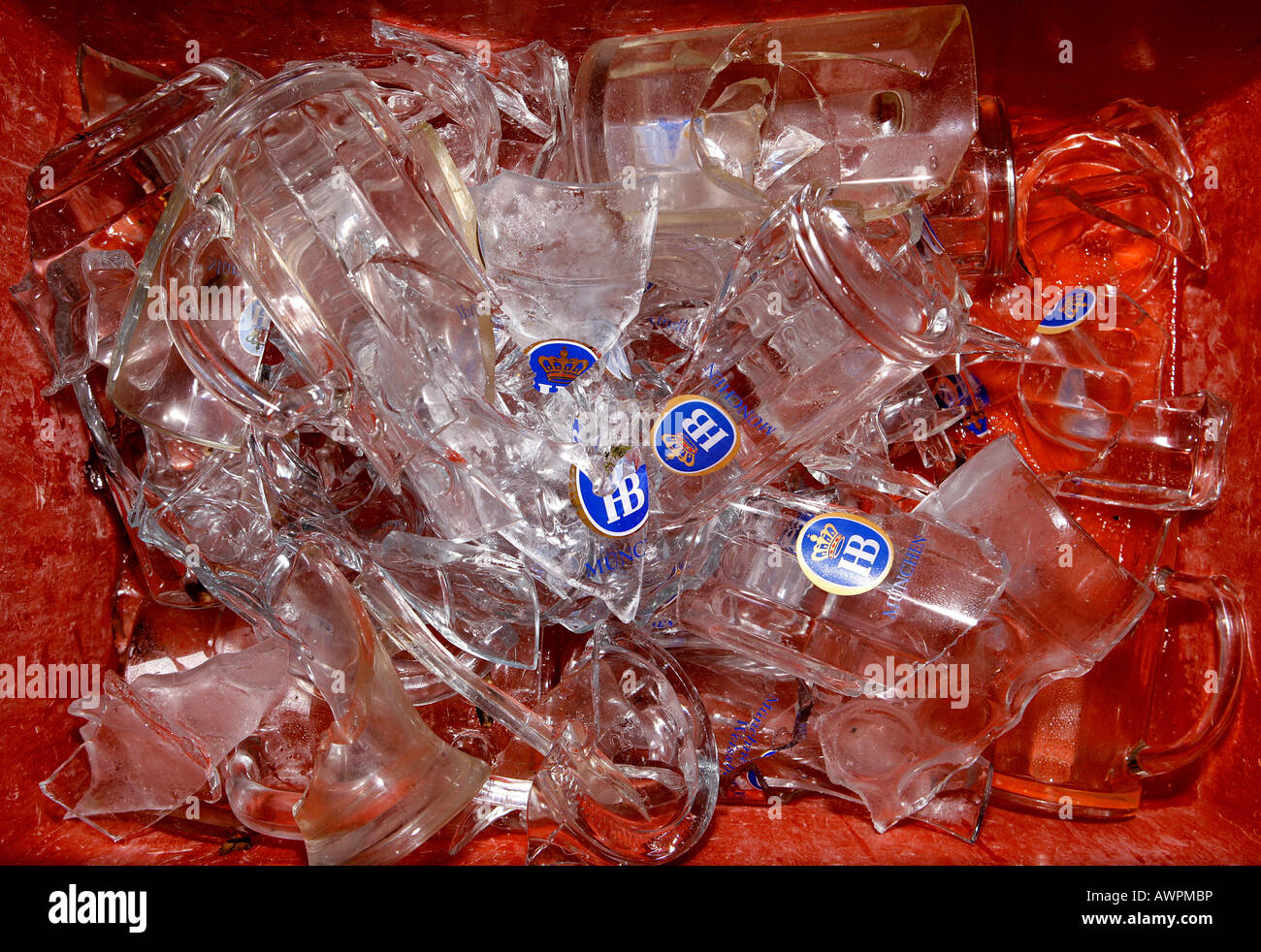 Broken Hofbraeuhaus beer mugs, Oktoberfest Munich Beer Festival, Bavaria, Germany, Europe Stock Photo