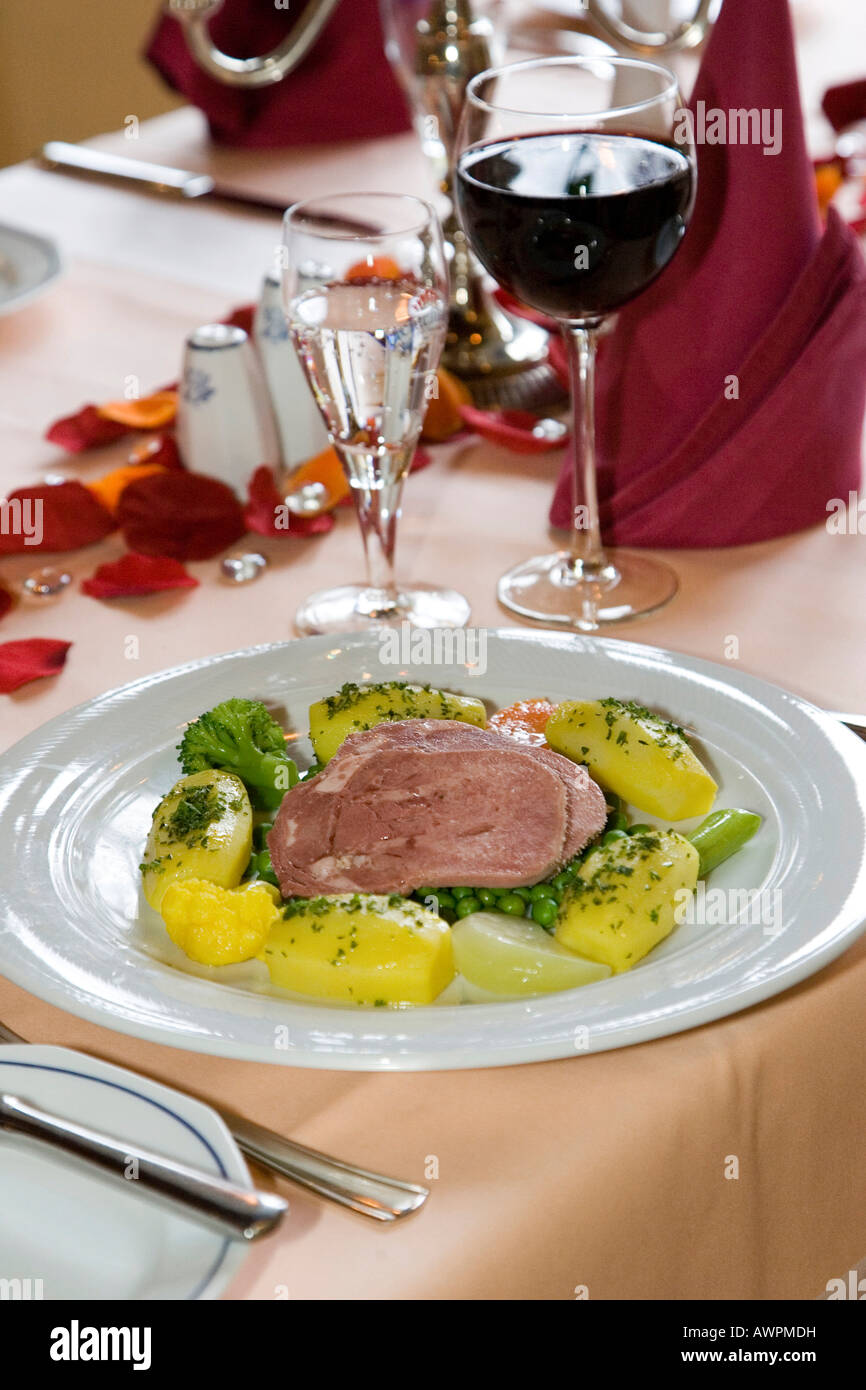 Gourmet dish, tongue on vegetables Stock Photo