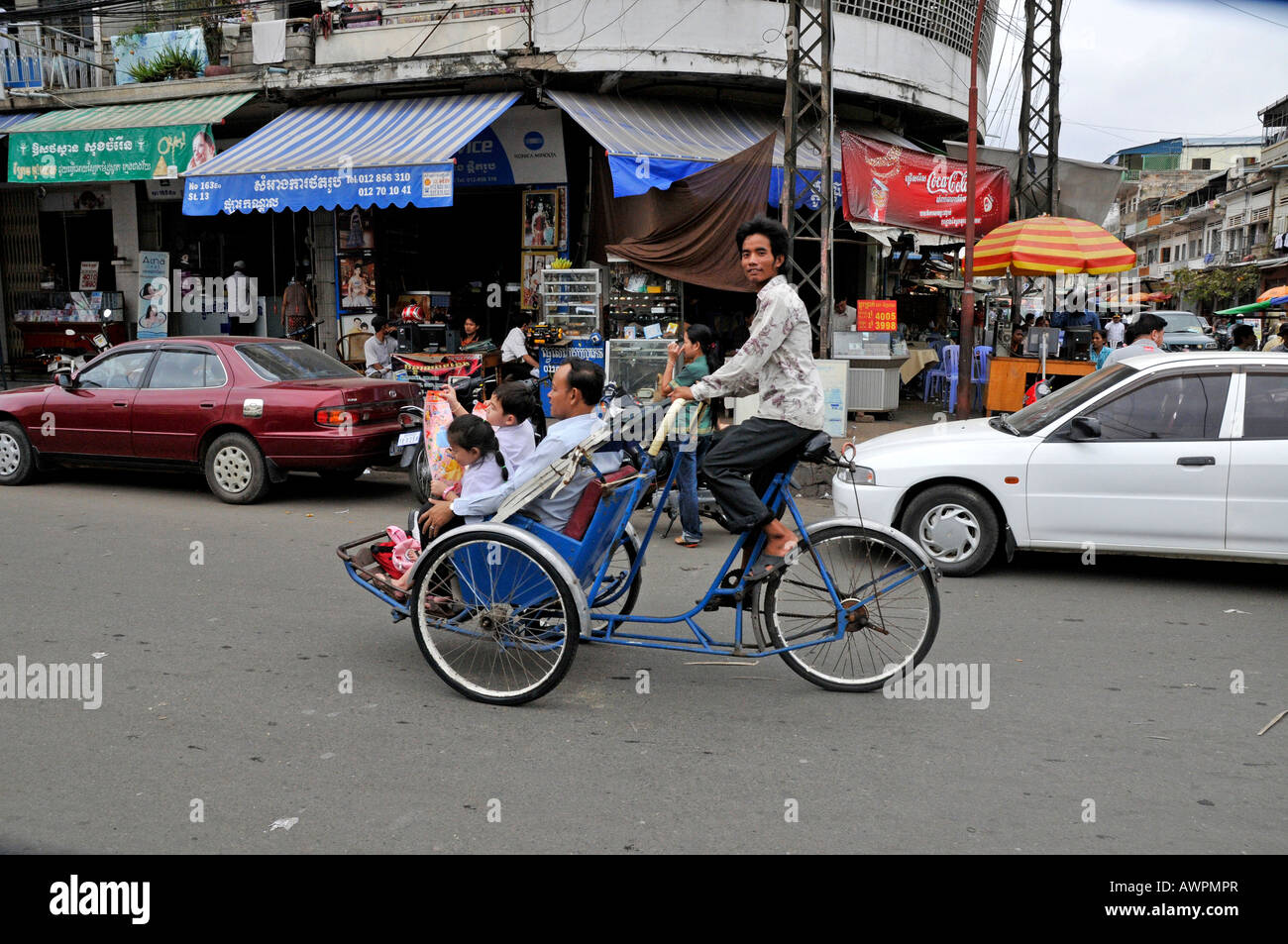 Cyclo (cycle rickshaw), Phnom Penh, Cambodia, Southeast Asia Stock Photo