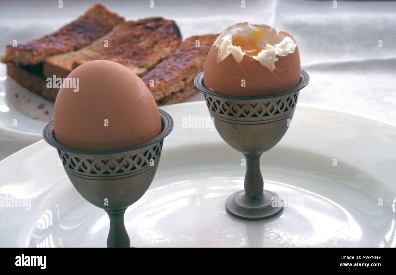 Two boiled eggs with buttered toast soldiers Stock Photo Alamy