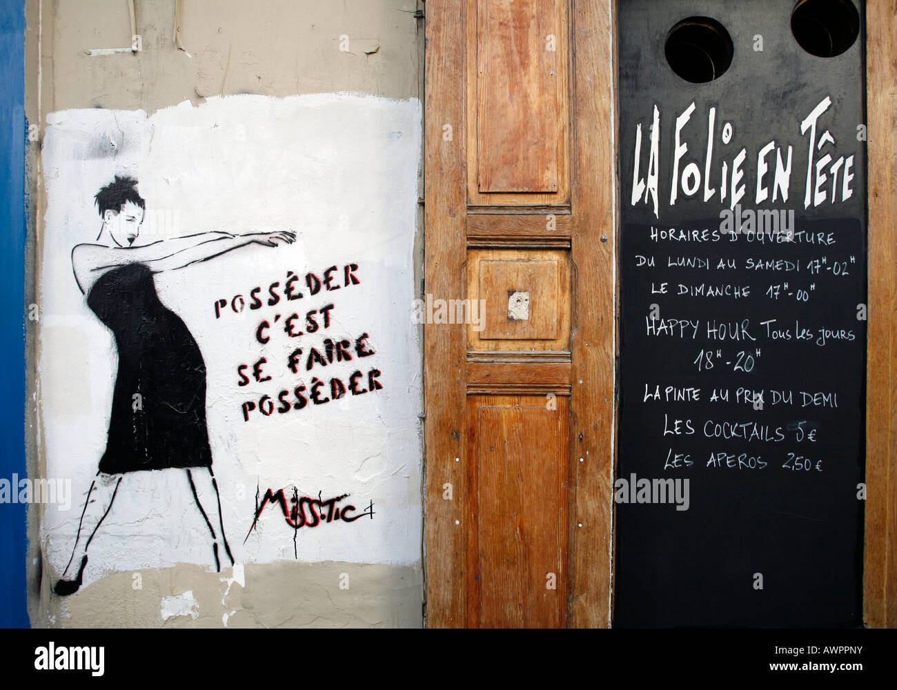 Poster, boutique facade, Quartier de la Butte aux Cailles, 13th arrondissement, Paris, France, Europe Stock Photo