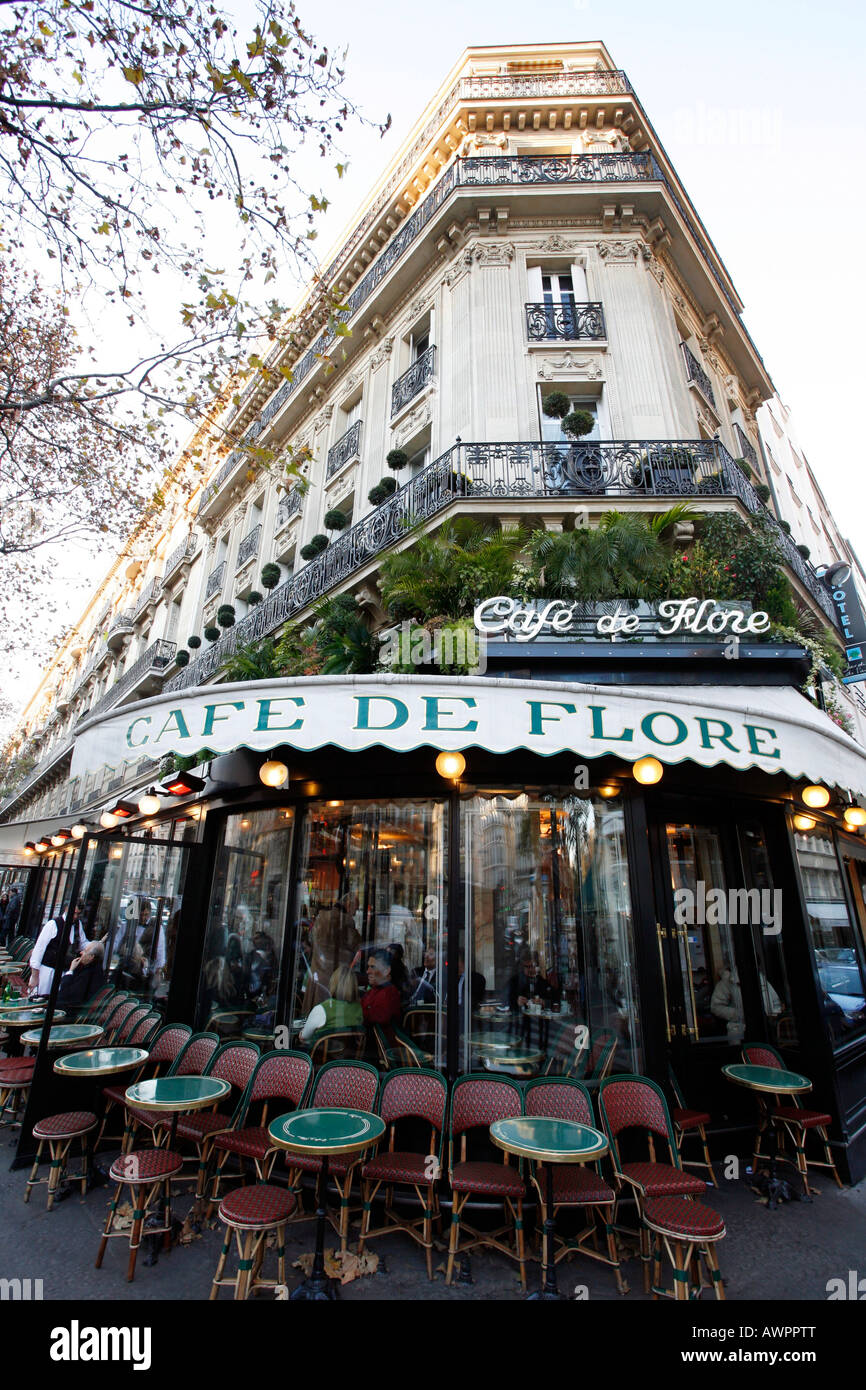 Cafe de Flore, Quartier Saint-Germain-des-Pres, Paris, France, Europe Stock Photo