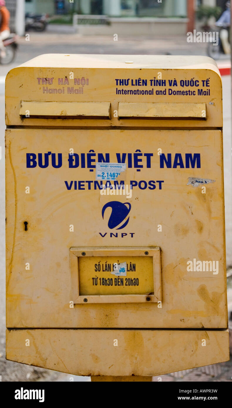 Yellow mailbox of Vietnam Post, Hanoi, Vietnam, Asia Stock Photo
