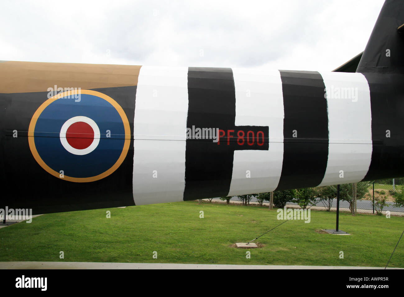 The D Day markings on a full size Horsa glider replica on display at