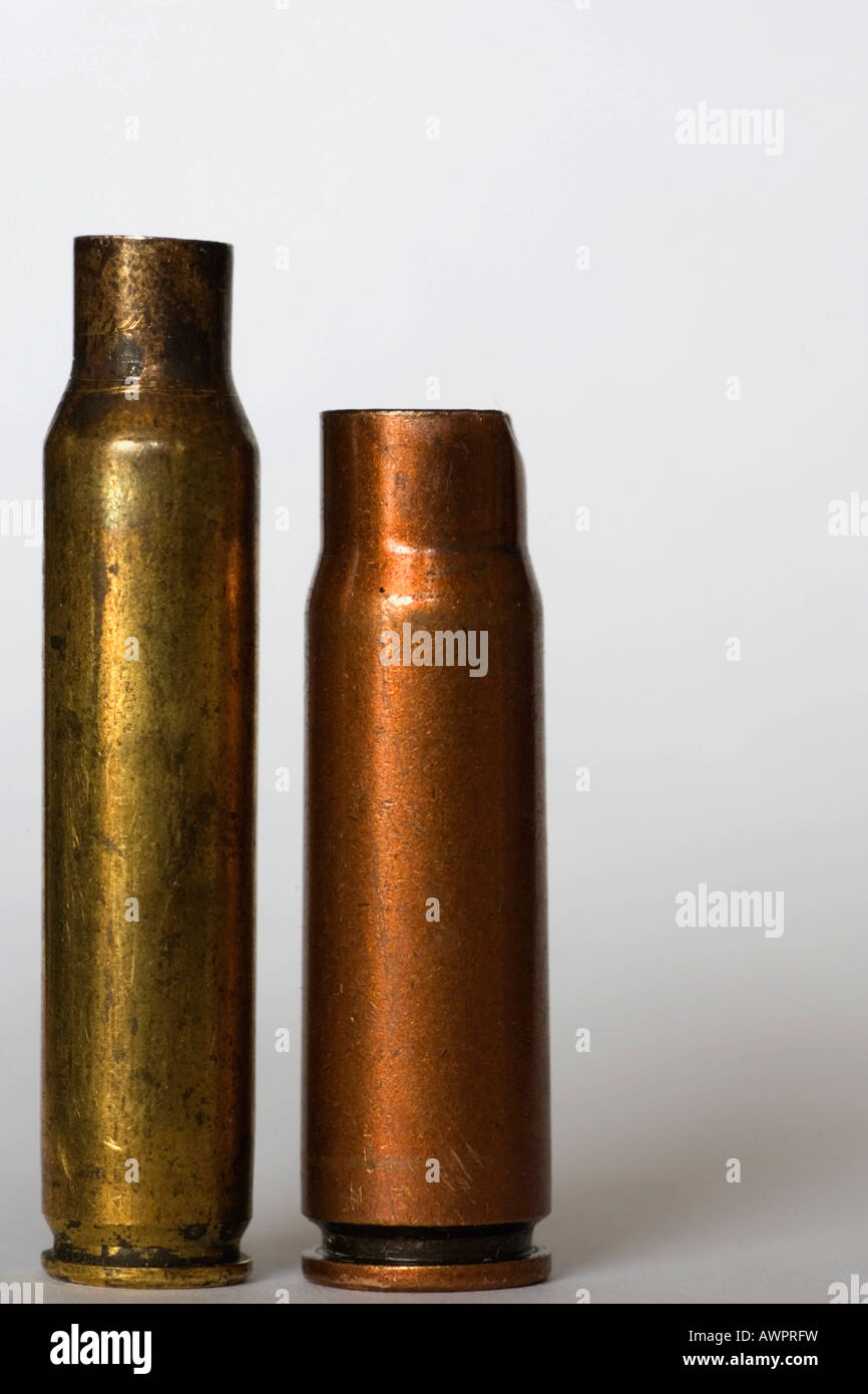 Bullet casings of the AK-47 and M-16 Stock Photo