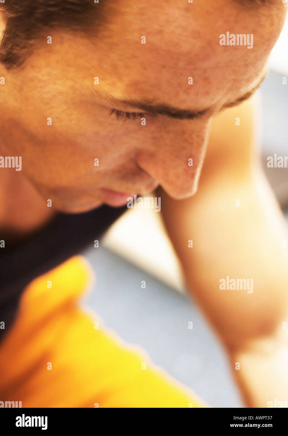 Man, high angle view, close-up Stock Photo