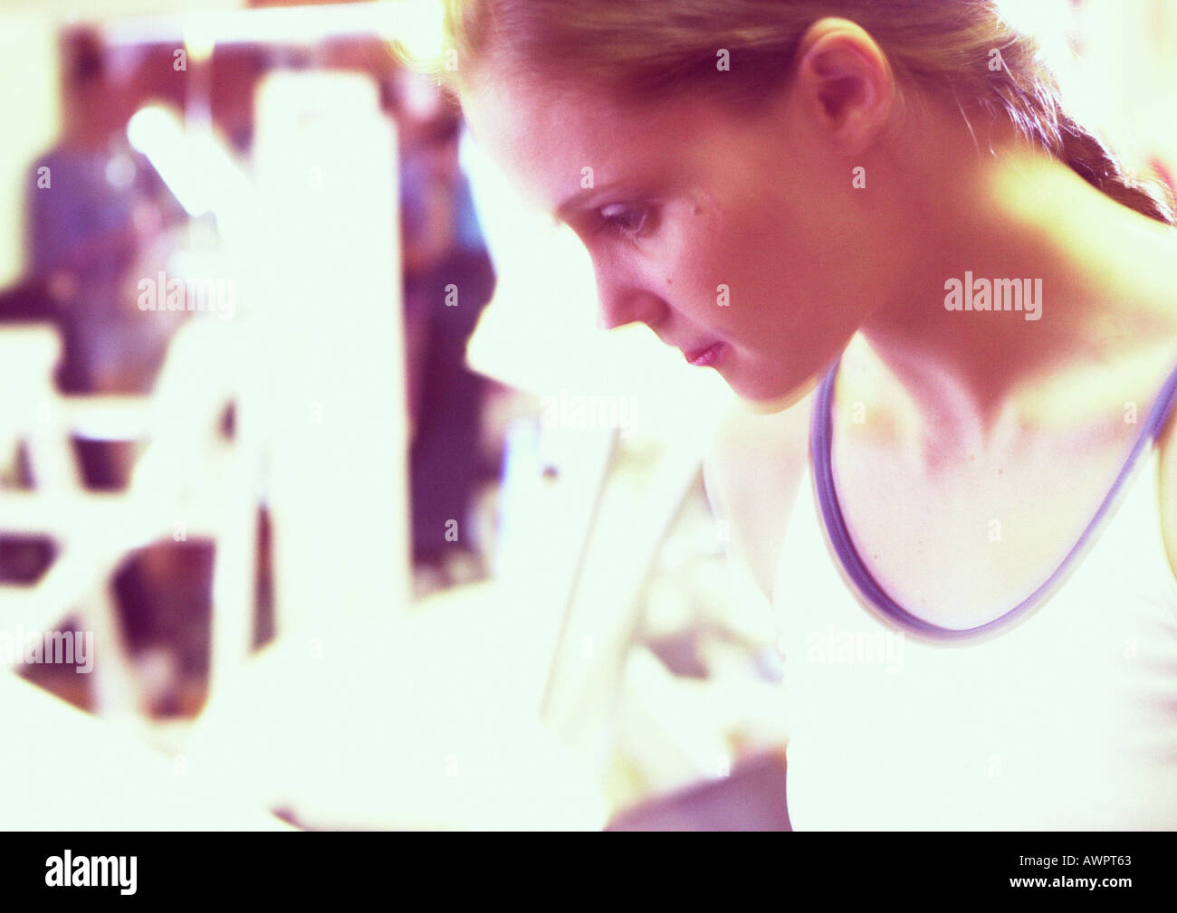 Woman in gym, blurred Stock Photo