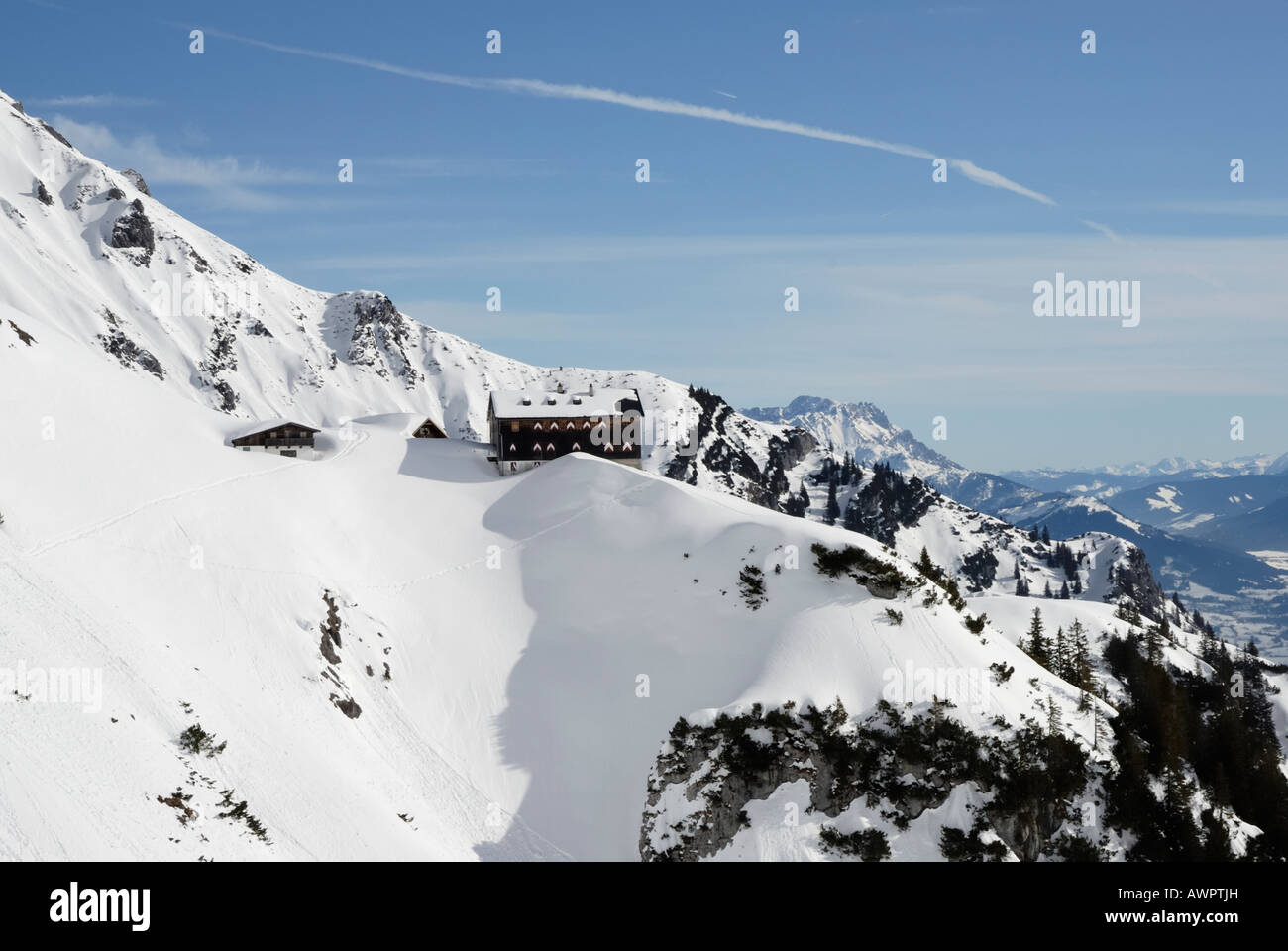 Gruttenhuette cabin, Wilder Kaiser Range, Tyrol, Austria, Europe Stock Photo