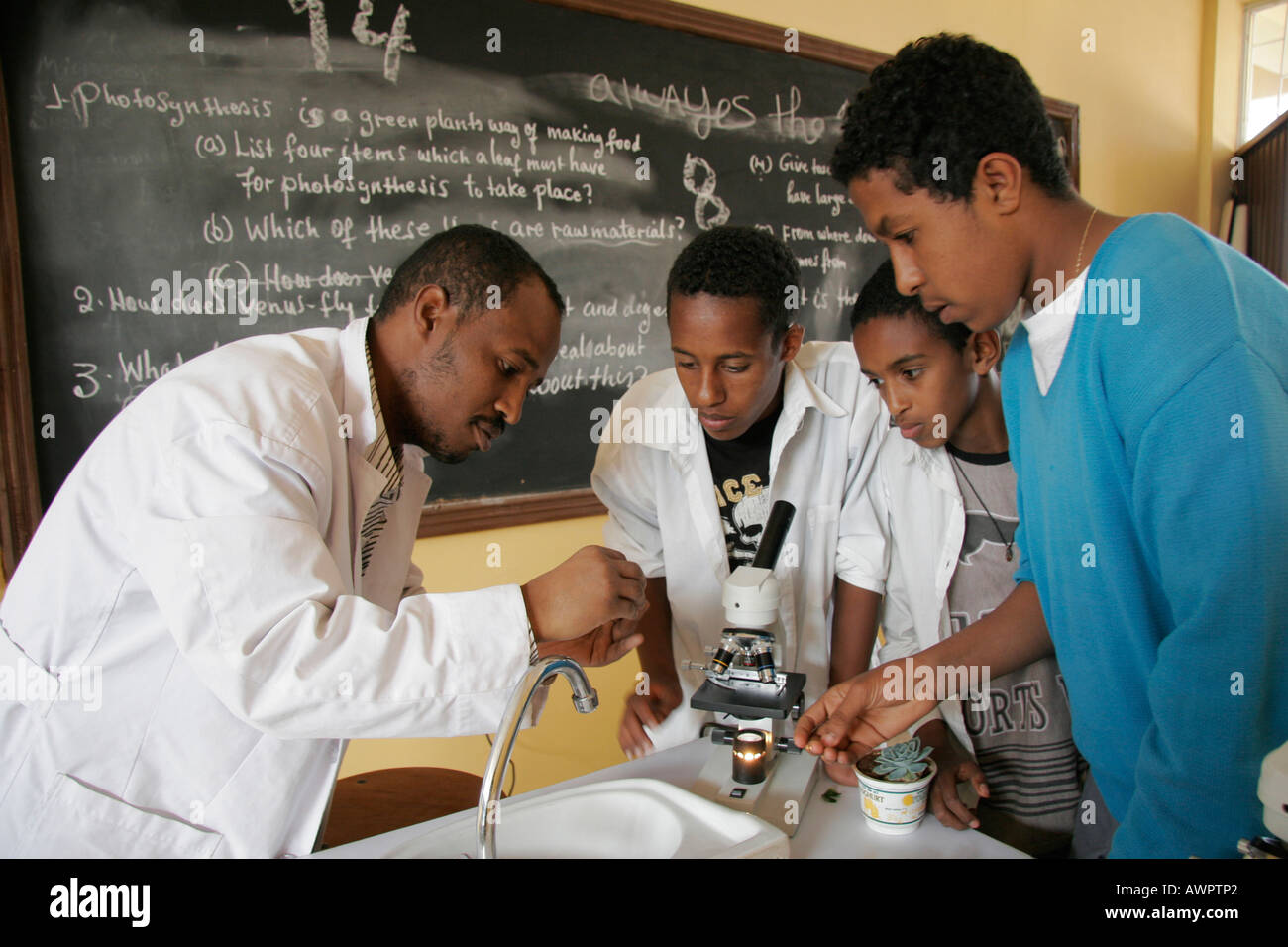 ETHIOPIA Science class for 10th grade at the Lazarist Catholic High school Addis Ababa photo by Sean Sprague Stock Photo