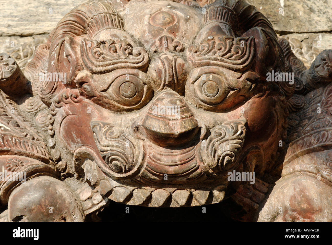 Hinduistic stone sculpture, Ghats of Pashupatinath, Kathmandu, Nepal Stock Photo