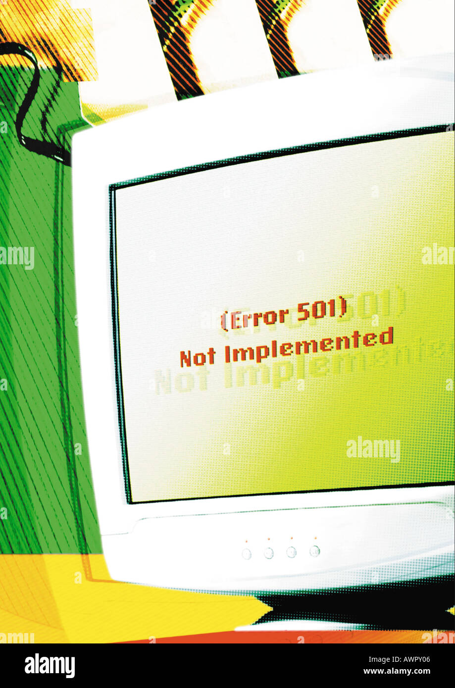 Computer, 'Not Implemented' message on screen, digital composite. Stock Photo