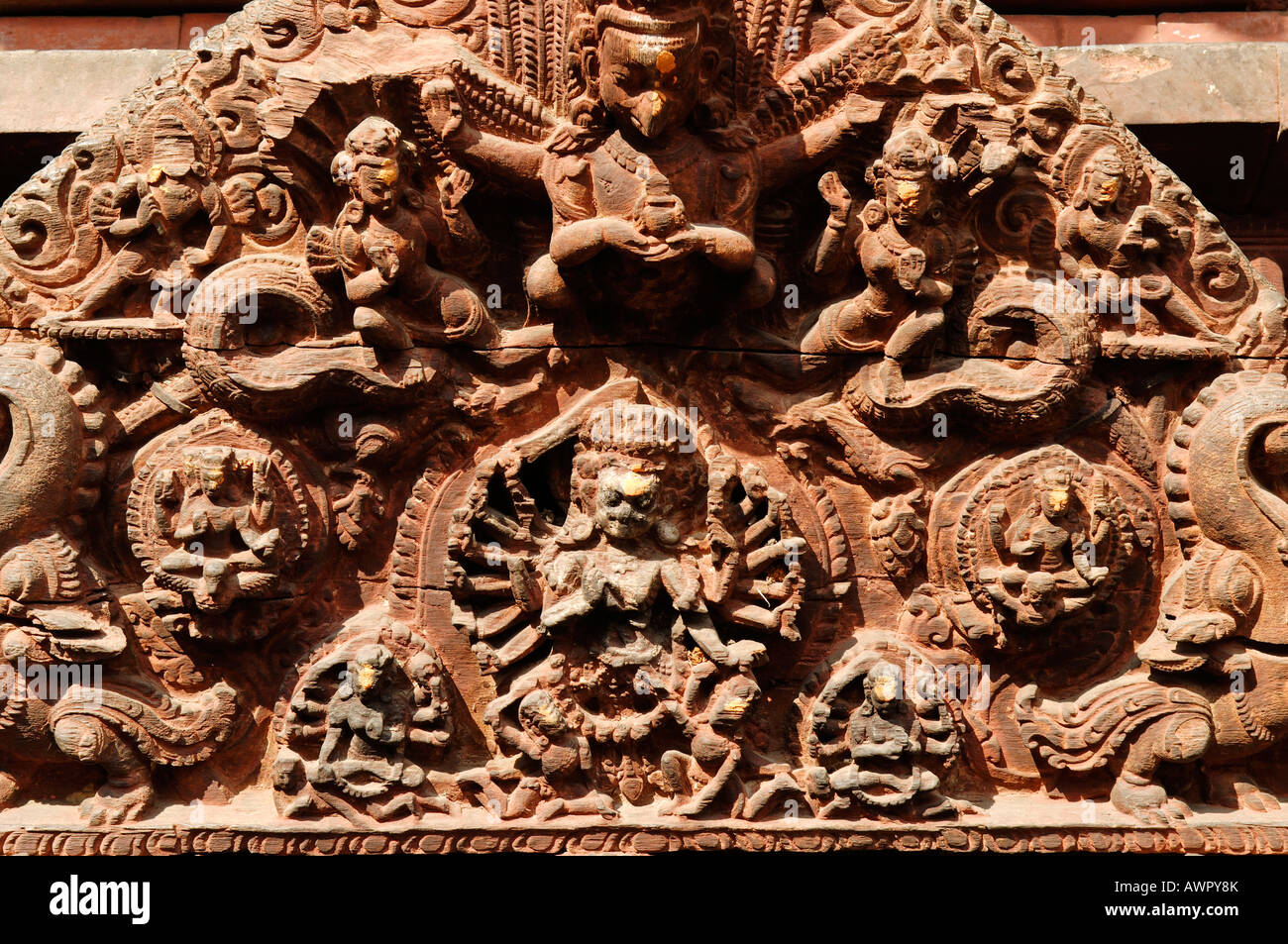 Wood carving at Bachhareshwari Temple, Pashupatinath, Kathmandu, Nepal Stock Photo
