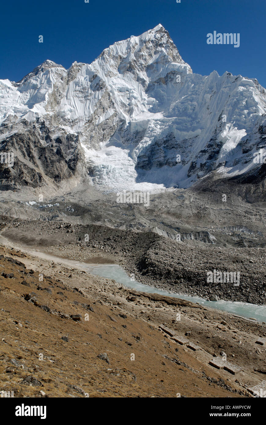 View over Khumbu glacier towards Nuptse (7861), Khumbu Himal, Sagarmatha National Park, Nepal Stock Photo