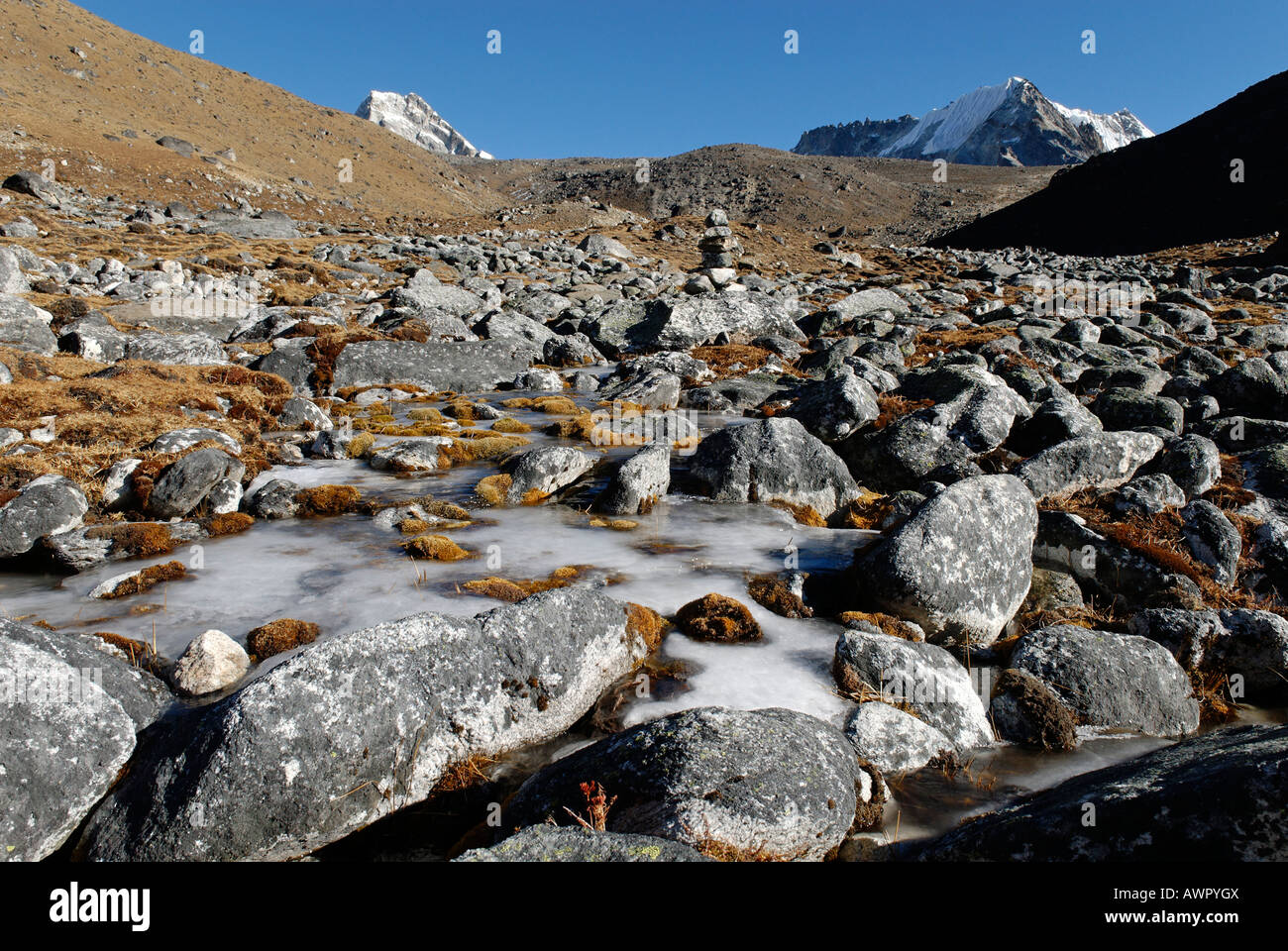 Tundra valley at Cho La Pass, Khumbu Himal, Sagarmatha National Park ...