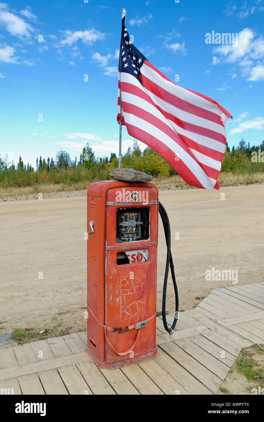 American flag on a gas pump, Alaska, USA Stock Photo