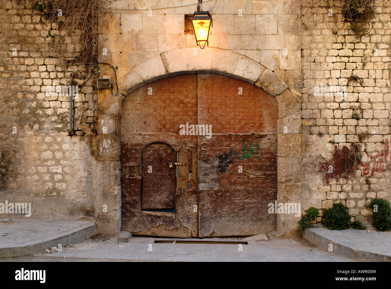 Portal of a historic caravansarai, Aleppo, Syria Stock Photo