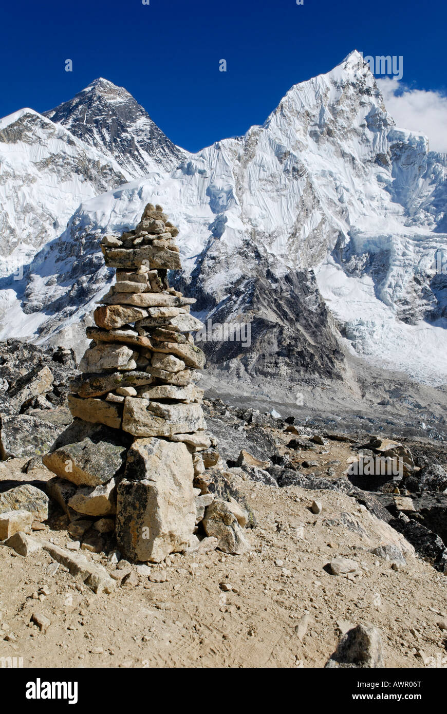 View from Kala Patthar, Patar (5545) towards Mount Everest (8850), Nuptse (7861) and Khumbu Glacier, Sagarmatha National Park,  Stock Photo