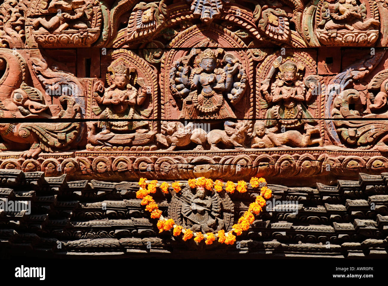 Wood carving, Durbar Square of Patan, Lalitpur, Kathmandu, Nepal Stock Photo