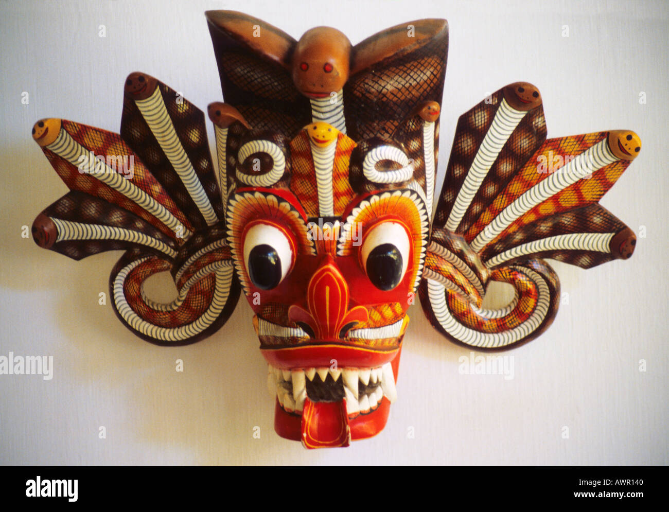 Devil mask from Ambalangoda Sri Lanka Ceylon painted wood Stock Photo