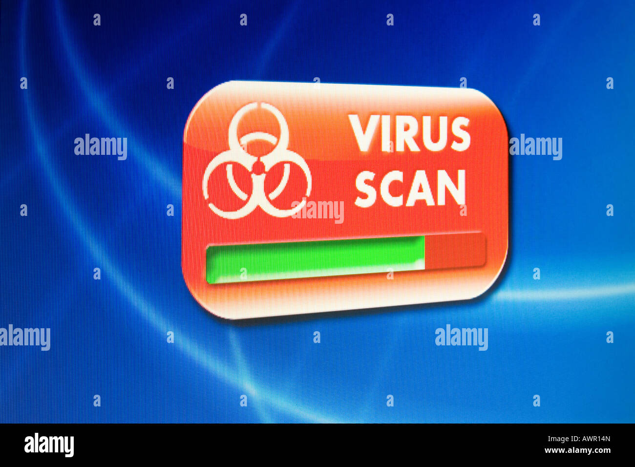 Computer monitor shot, virus scan warning Stock Photo