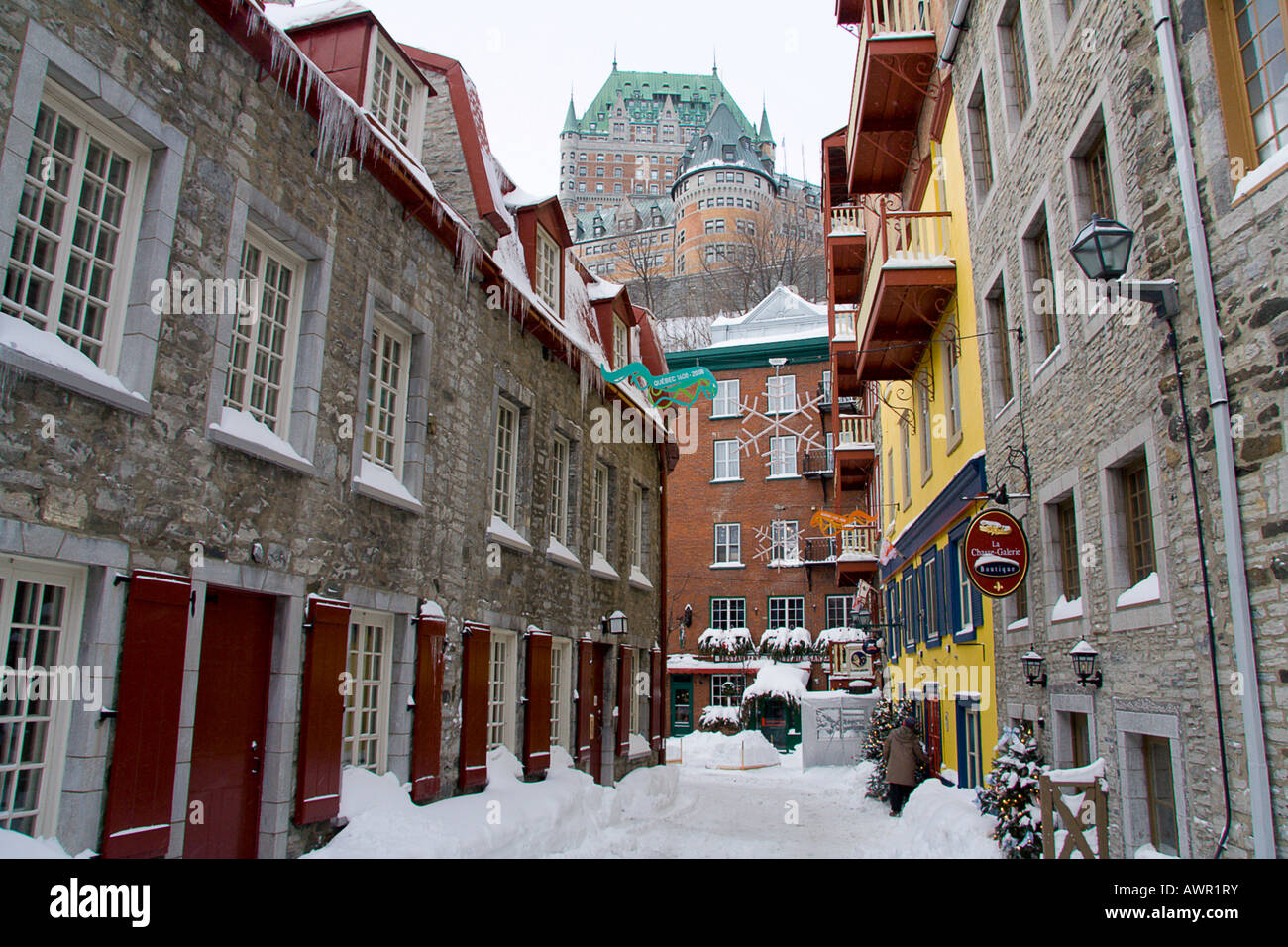 An alleyway with view of Château Frontenac, Québec City, Québec, Canada Stock Photo