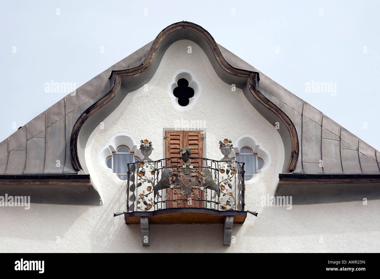 Historic window, Sent, Lower Engadin, Graubuenden/Grisons, Switzerland, Europe Stock Photo